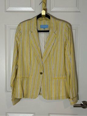 Draper James Yellow Striped Single-Button Blazer